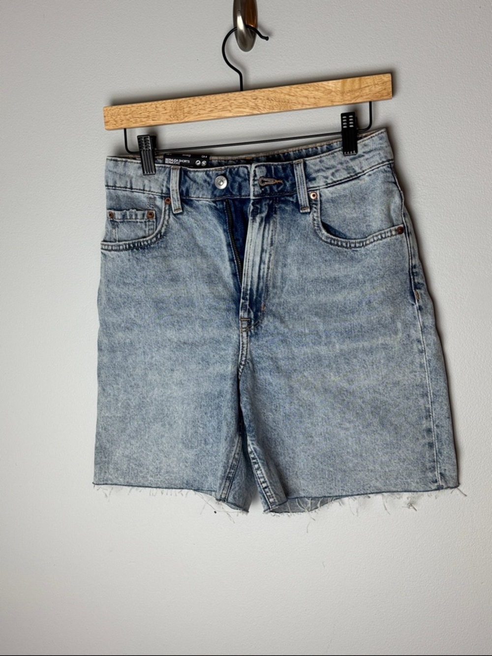 H&M Light Blue Denim Shorts with Tan Stitching